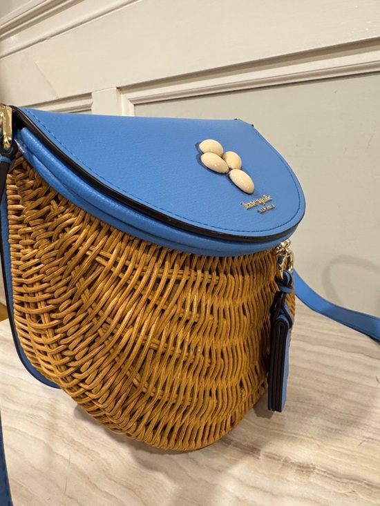 kate spade Tide Pool Blue Leather & Wicker Woven Crossbody Bag - Picture 9 of 17